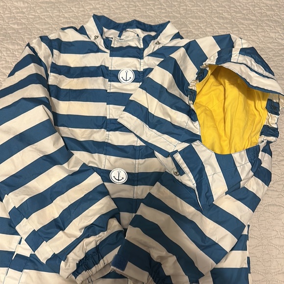 USED-Hooded Jackets Striped Cotton Lined Windbreaker Rain Coat Blue 6-7 - Picture 5 of 7